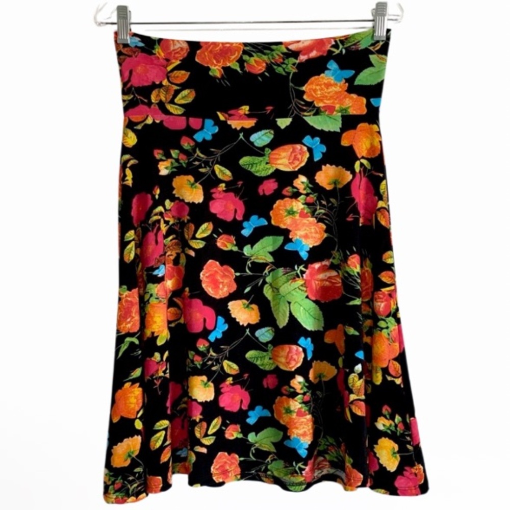 LuLaRoe Azure Floral & Butterfly Print Circle Skirt